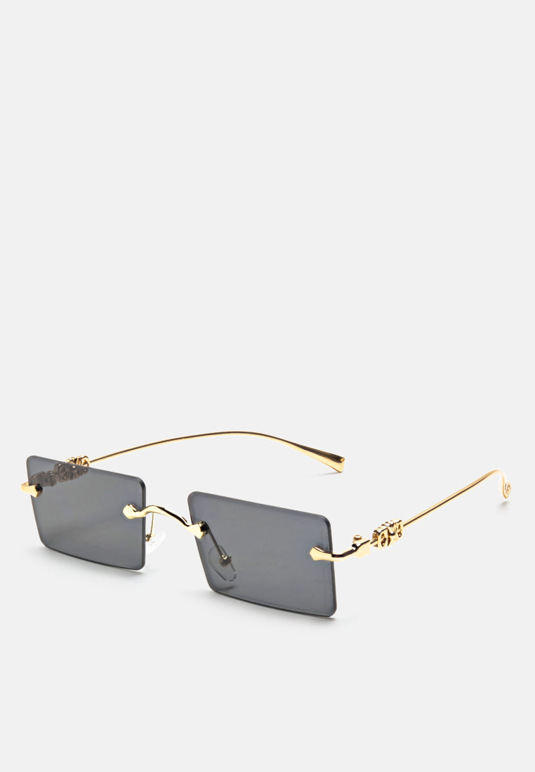 rectangular metallic rimless sunglasses#color_black