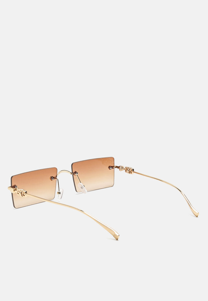 rectangular metallic rimless sunglasses#color_tan