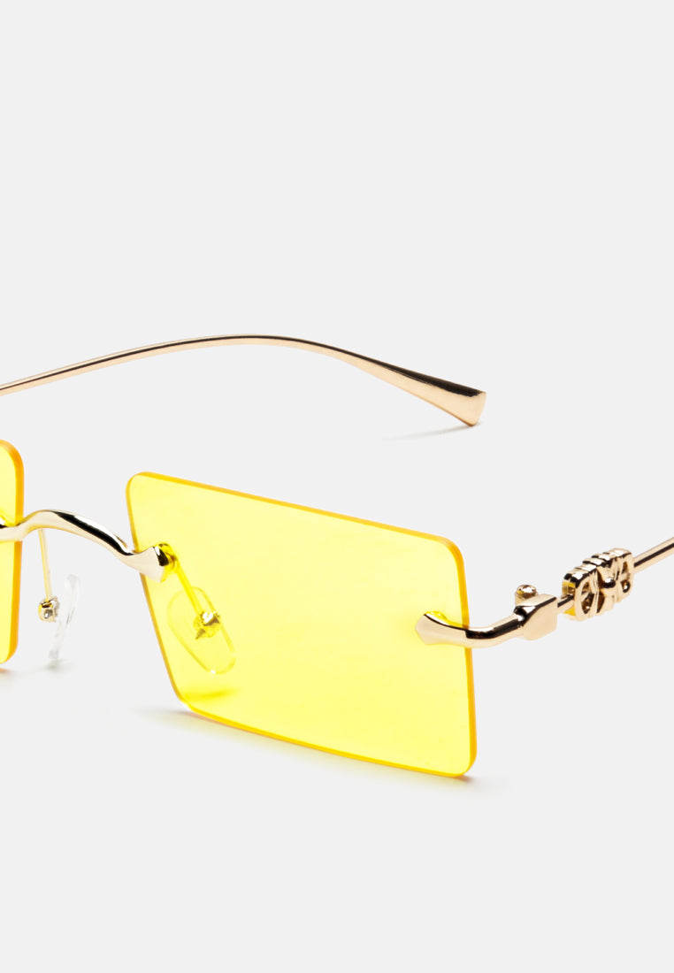 rectangular metallic rimless sunglasses#color_yellow