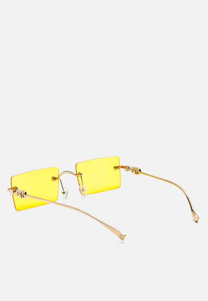 rectangular metallic rimless sunglasses#color_yellow