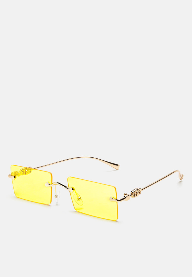 rectangular metallic rimless sunglasses#color_yellow