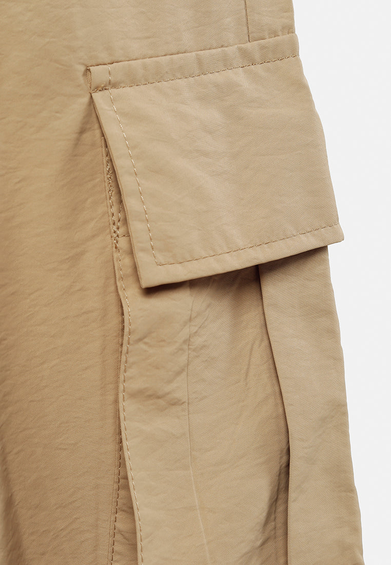 relaxed woven cargo pants with belt#color_khaki