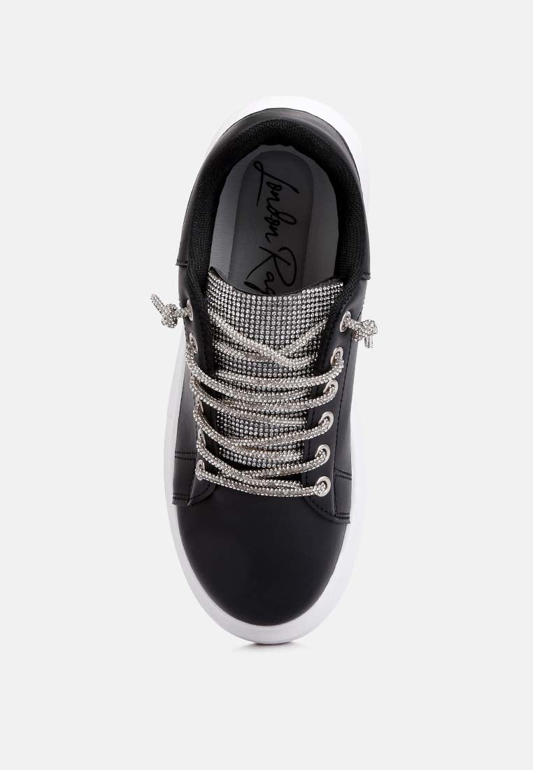 rhinestones lace up sneakers by ruw#color_black