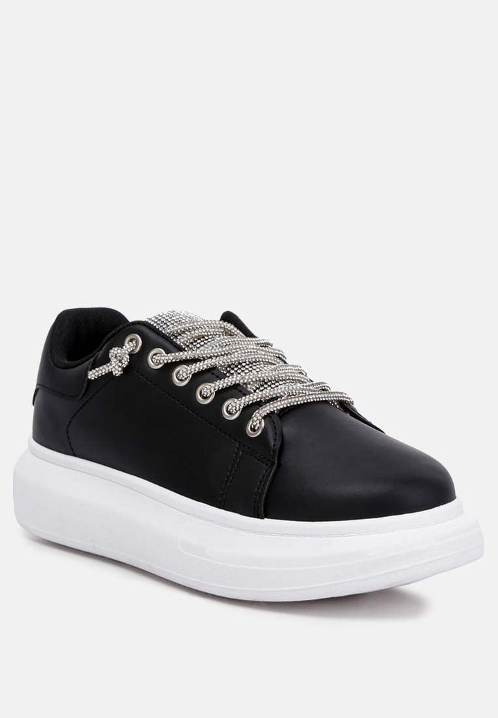 rhinestones lace up sneakers by ruw#color_black