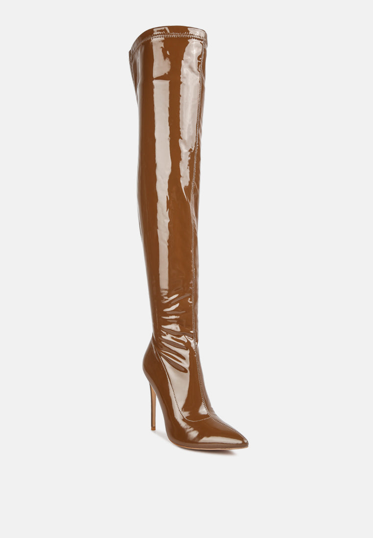 riggle long patent pu high heel boots by ruw#color_brown