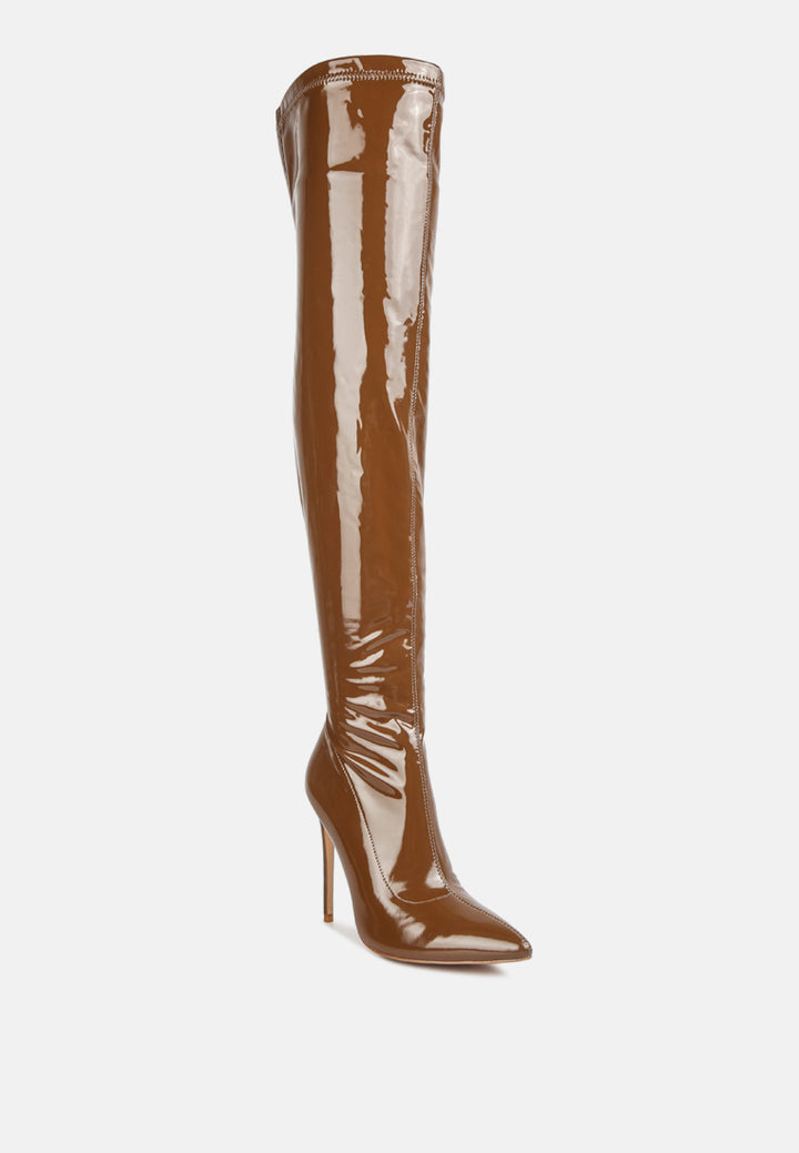 riggle long patent pu high heel boots by ruw#color_brown