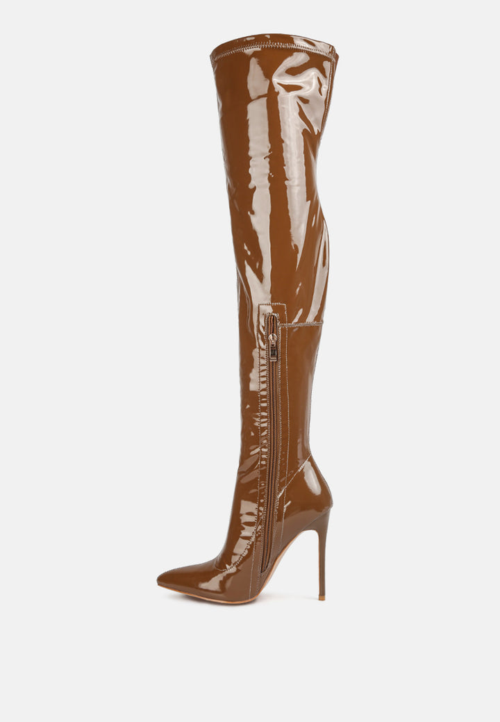riggle long patent pu high heel boots by ruw#color_brown