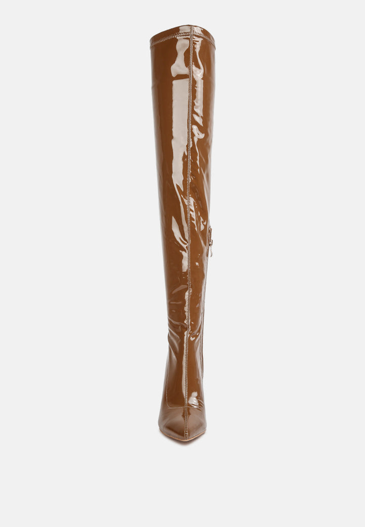 riggle long patent pu high heel boots by ruw#color_brown