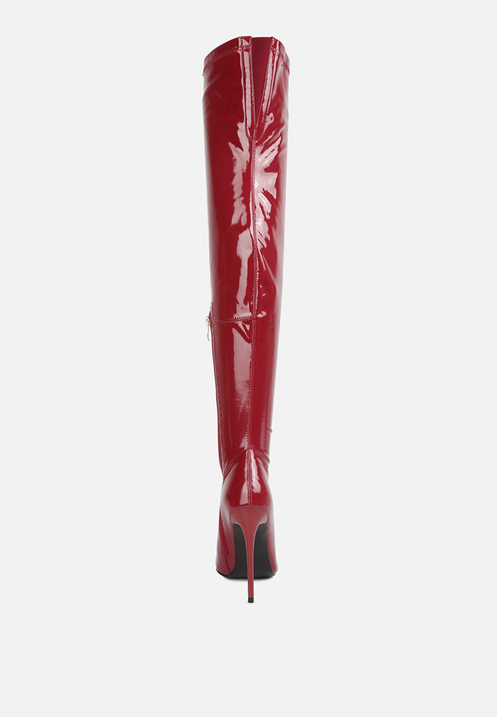 riggle long patent pu high heel boots by ruw#color_burgundy