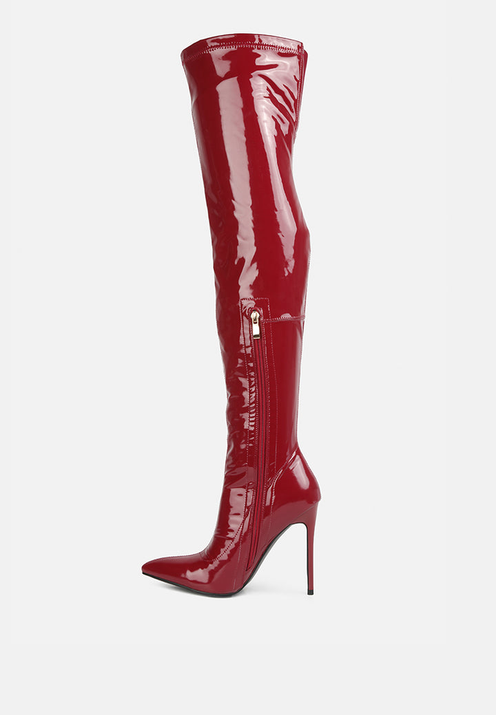 riggle long patent pu high heel boots by ruw#color_burgundy