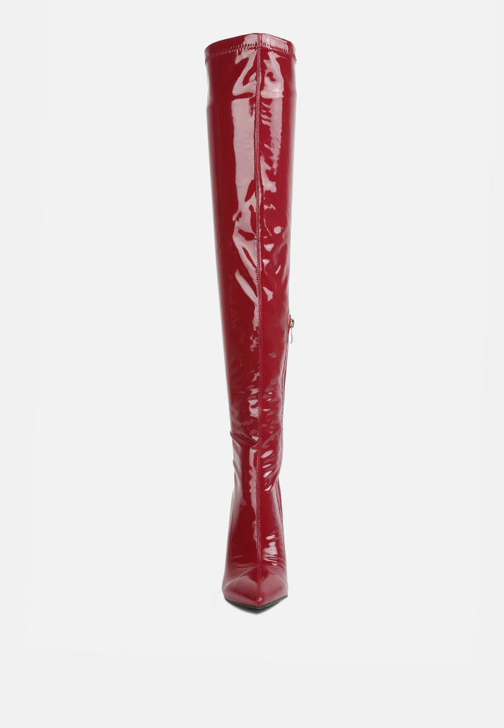riggle long patent pu high heel boots by ruw#color_burgundy