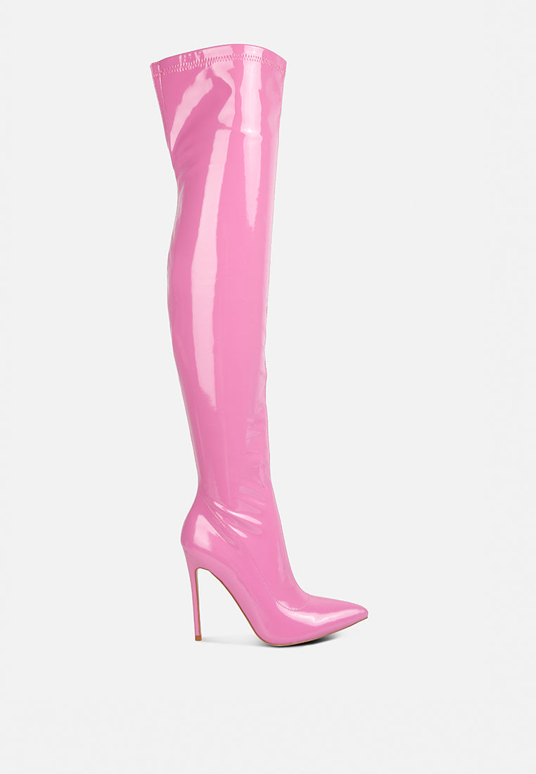 riggle long patent pu high heel boots#color_pink