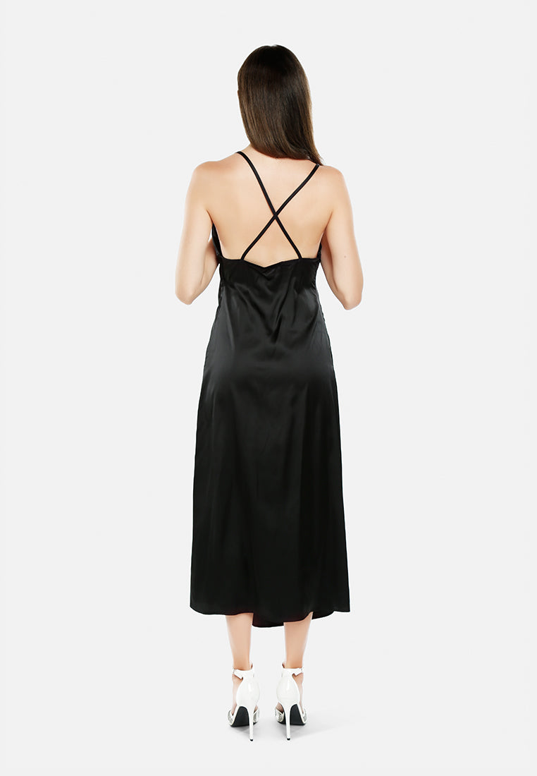 ruched detail slit slip dress by ruw#color_black