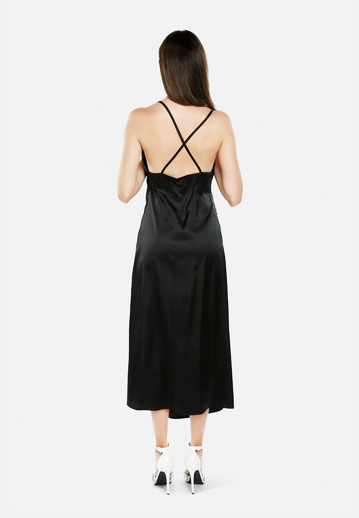 ruched detail slit slip dress by ruw#color_black