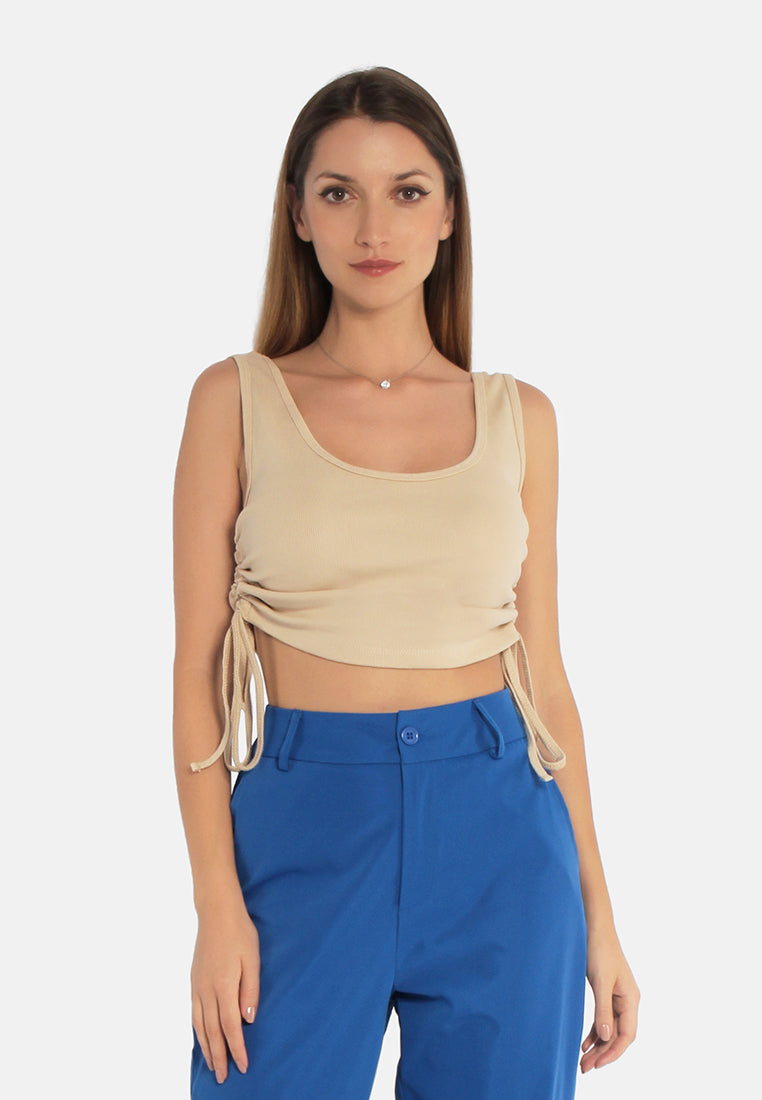 ruched crop top#color_beige