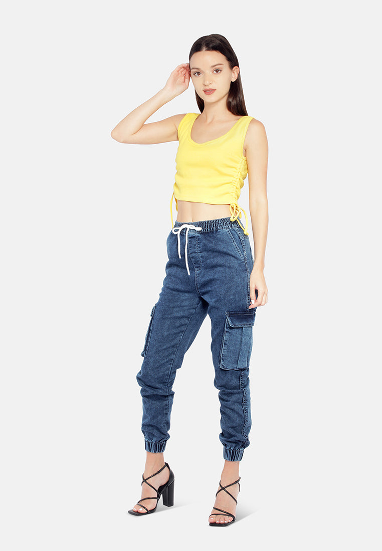 ruched crop top#color_yellow