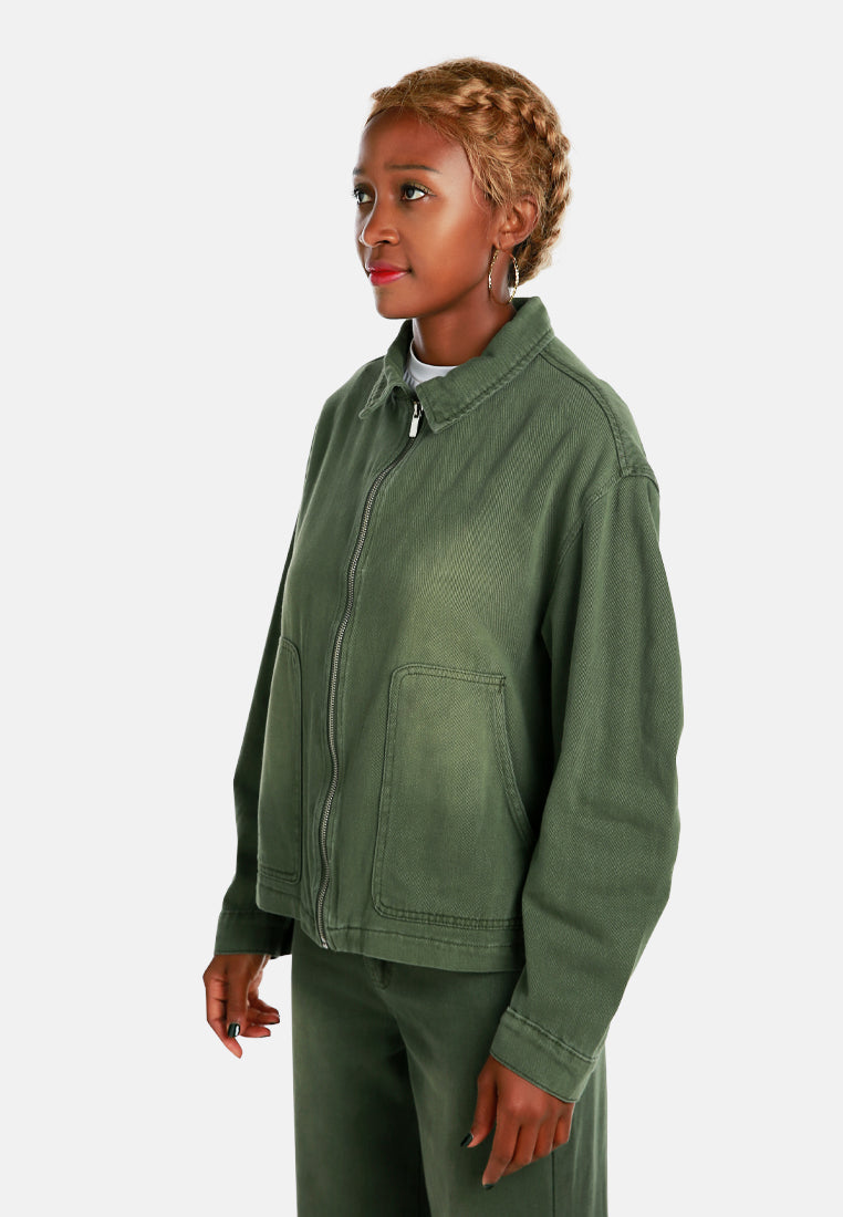 ruched sleeve utility jacket by ruw#color_army-green