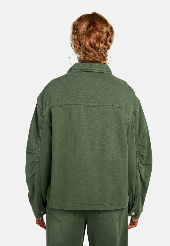 ruched sleeve utility jacket by ruw#color_army-green