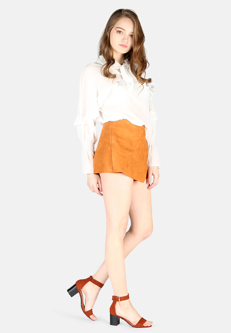 rust high waist wrap style shorts#color_orange
