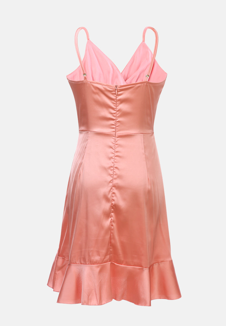 satin ruffle party dress#color_pink