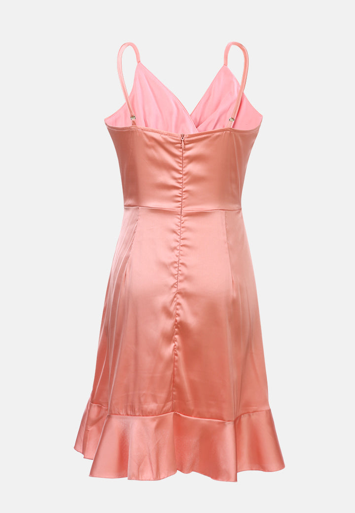 satin ruffle party dress#color_pink