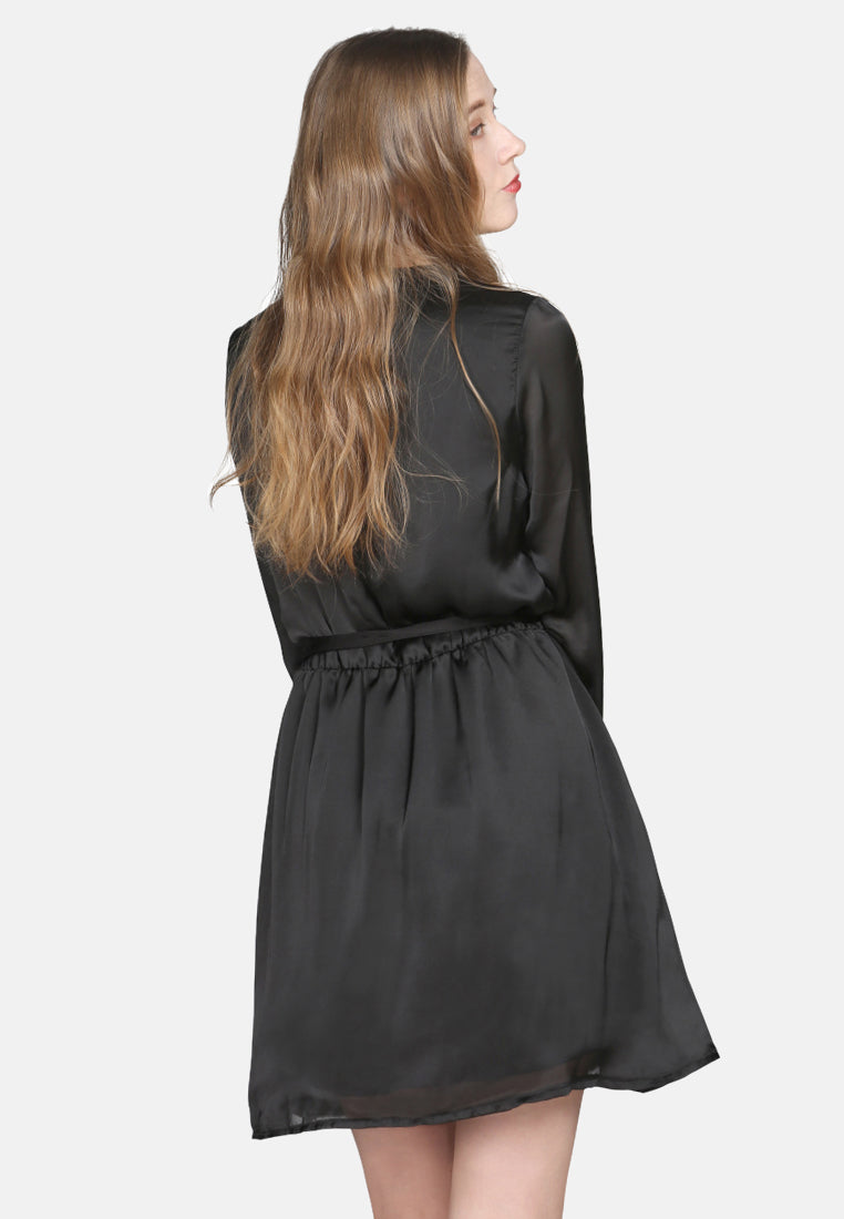 satin wrap dress#color_black
