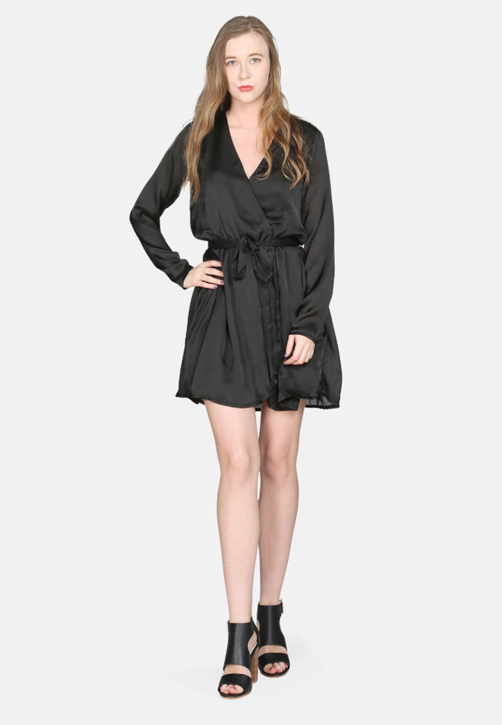 satin wrap dress#color_black