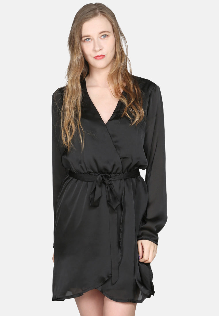 satin wrap dress#color_black