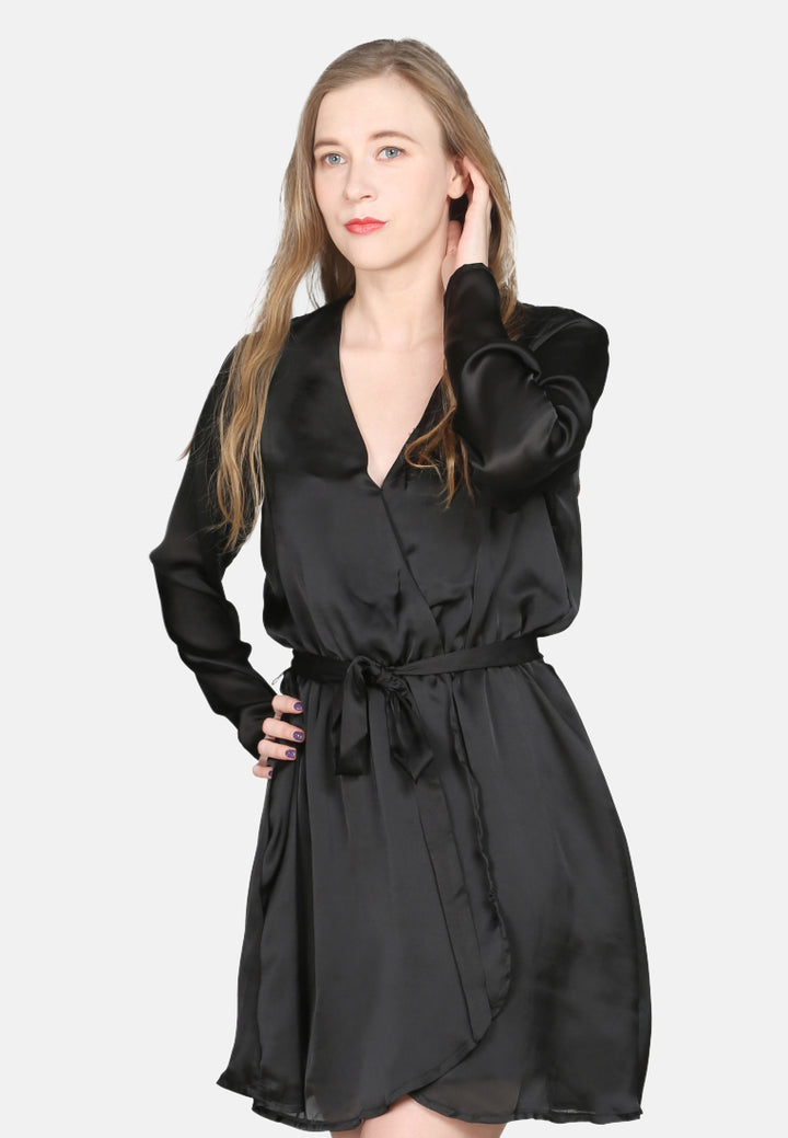 satin wrap dress#color_black
