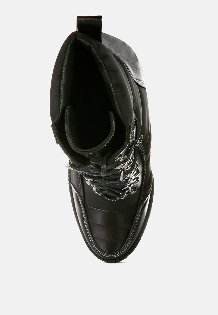 scotch high heel quilted satin biker boots#color_black