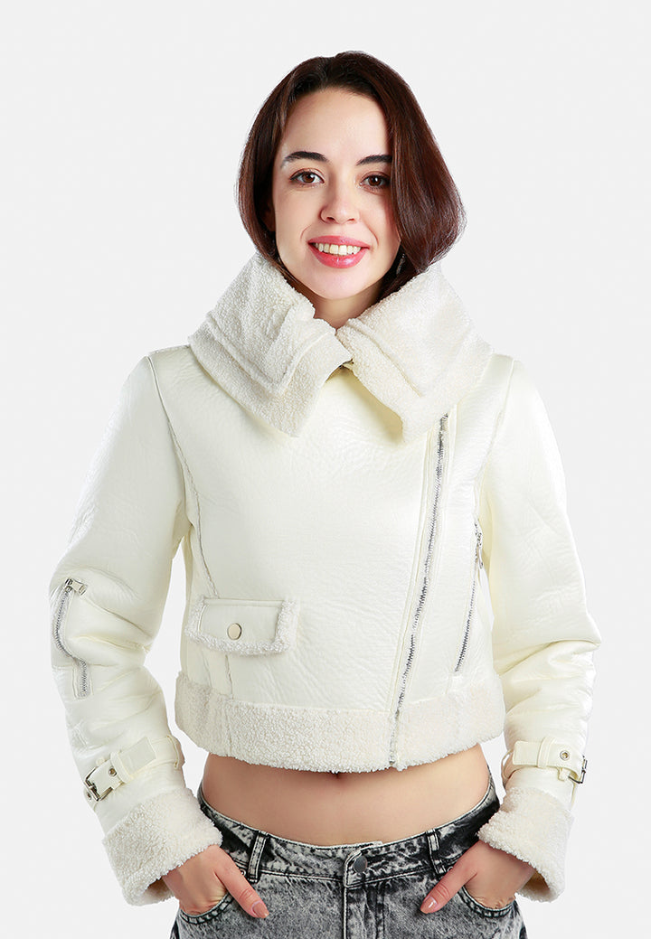 shearling collar crop jacket#color_cream