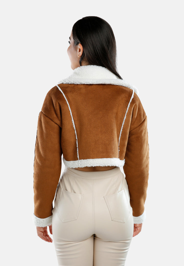 shearling lined cropped jacket#color_brown