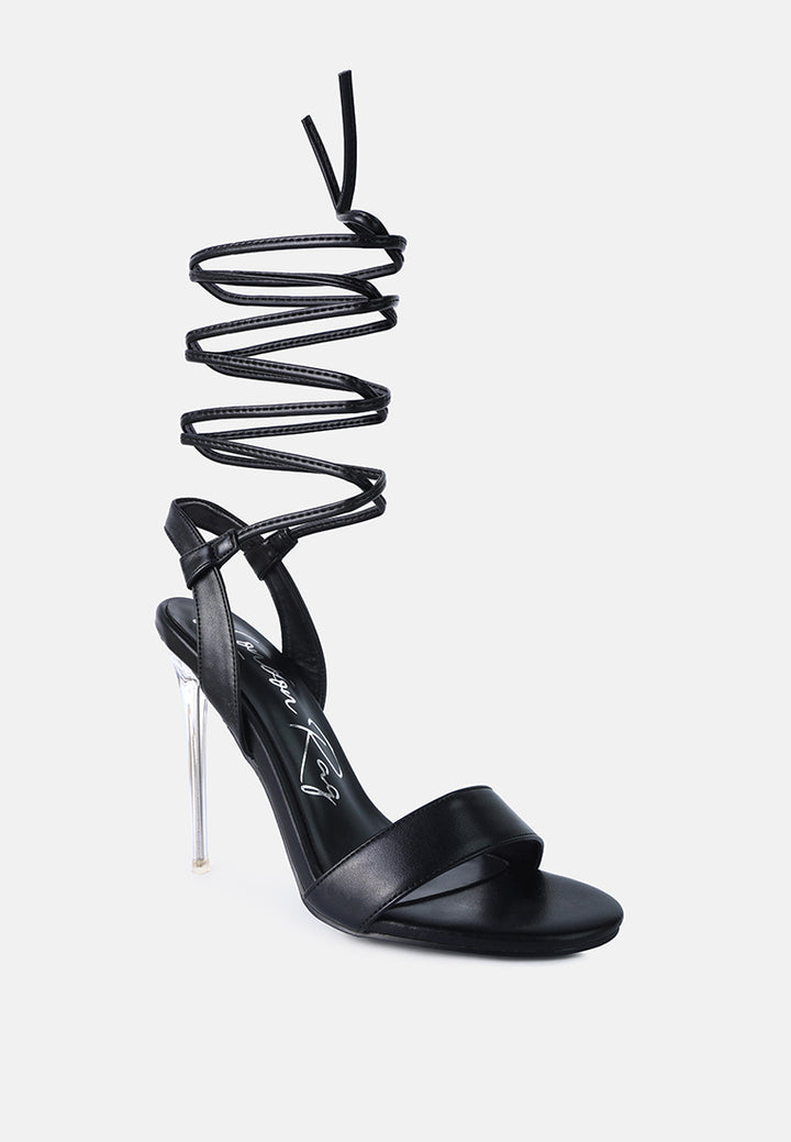 sheeny clear stiletto lace up sandals#color_black