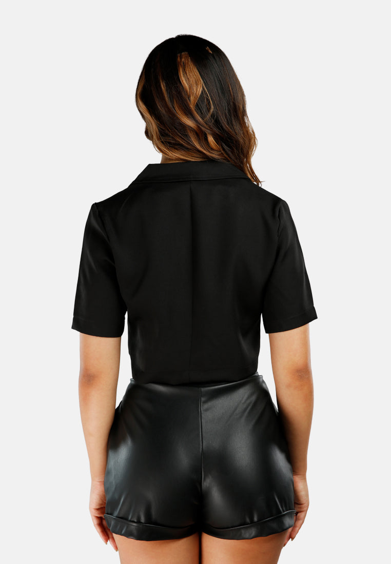 short sleeved cropped blazer jacket#color_black