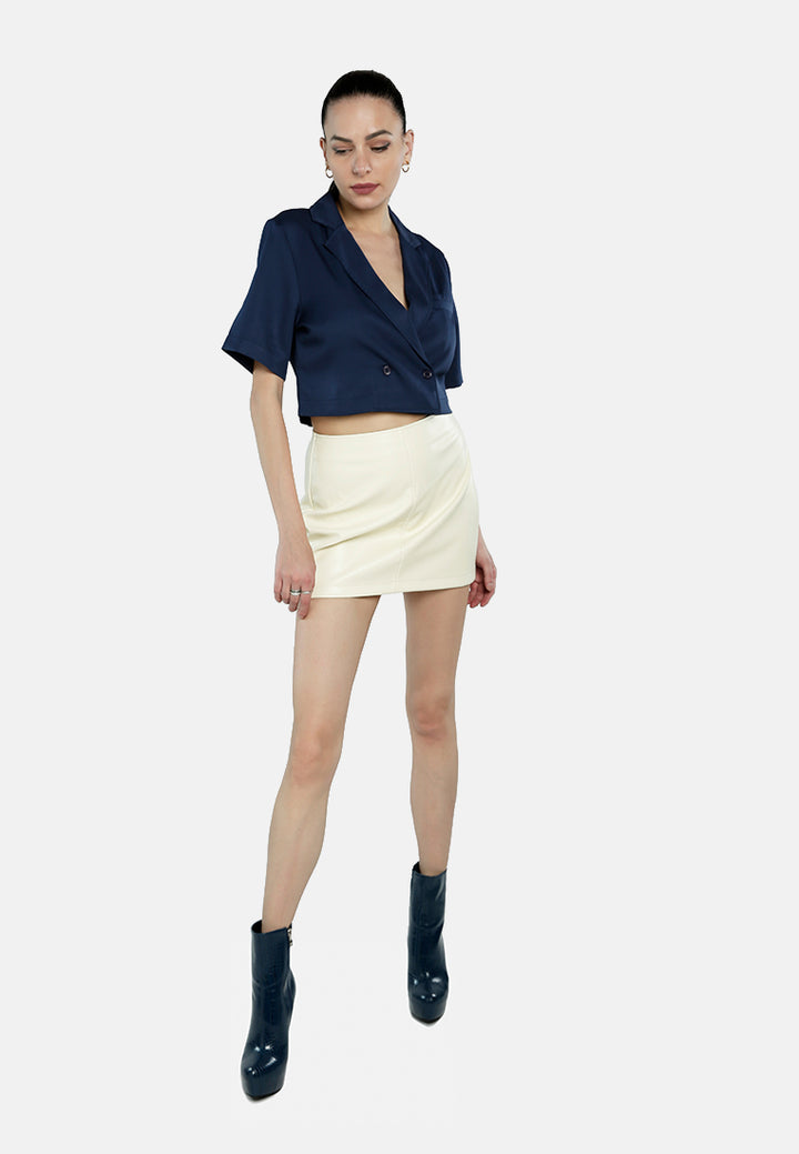 short sleeved cropped blazer jacket#color_navy