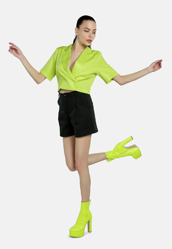 short sleeved cropped blazer jacket#color_green
