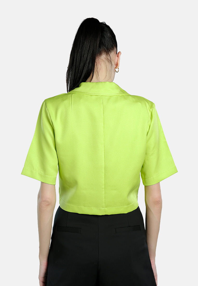 short sleeved cropped blazer jacket#color_green
