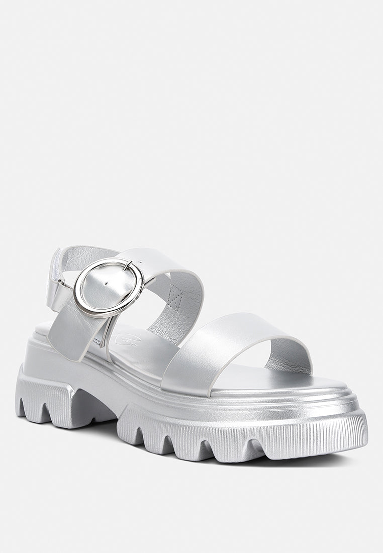 metallic chunky sandals by ruw color_silver