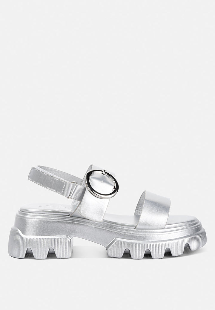 metallic chunky sandals by ruw color_silver