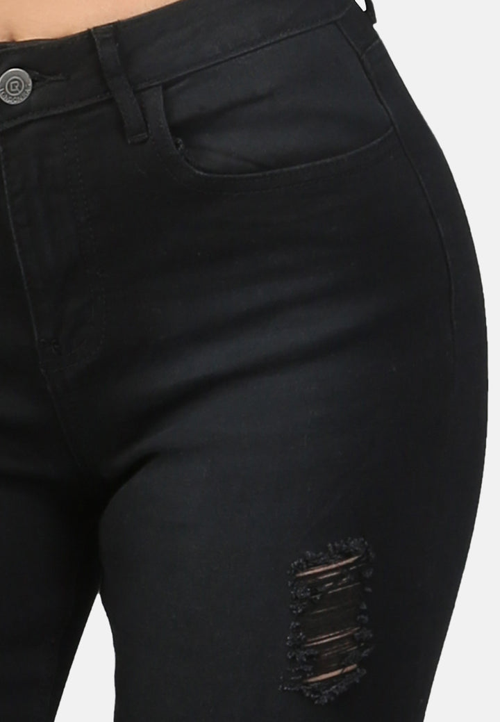skinny fit distressed jeans#color_black
