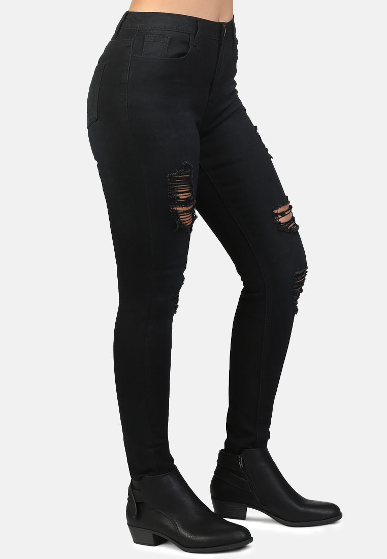 skinny fit distressed jeans#color_black