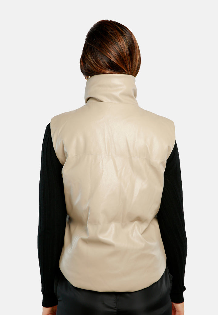 sleeveless turtleneck puffer jacket#color_beige