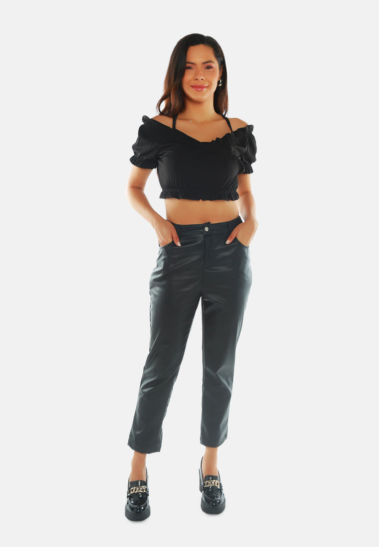 smocked wrap crop top#color_black