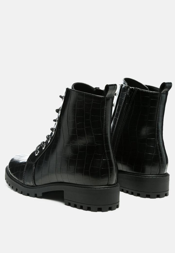 snac lace up croc textured ankle boots#color_black