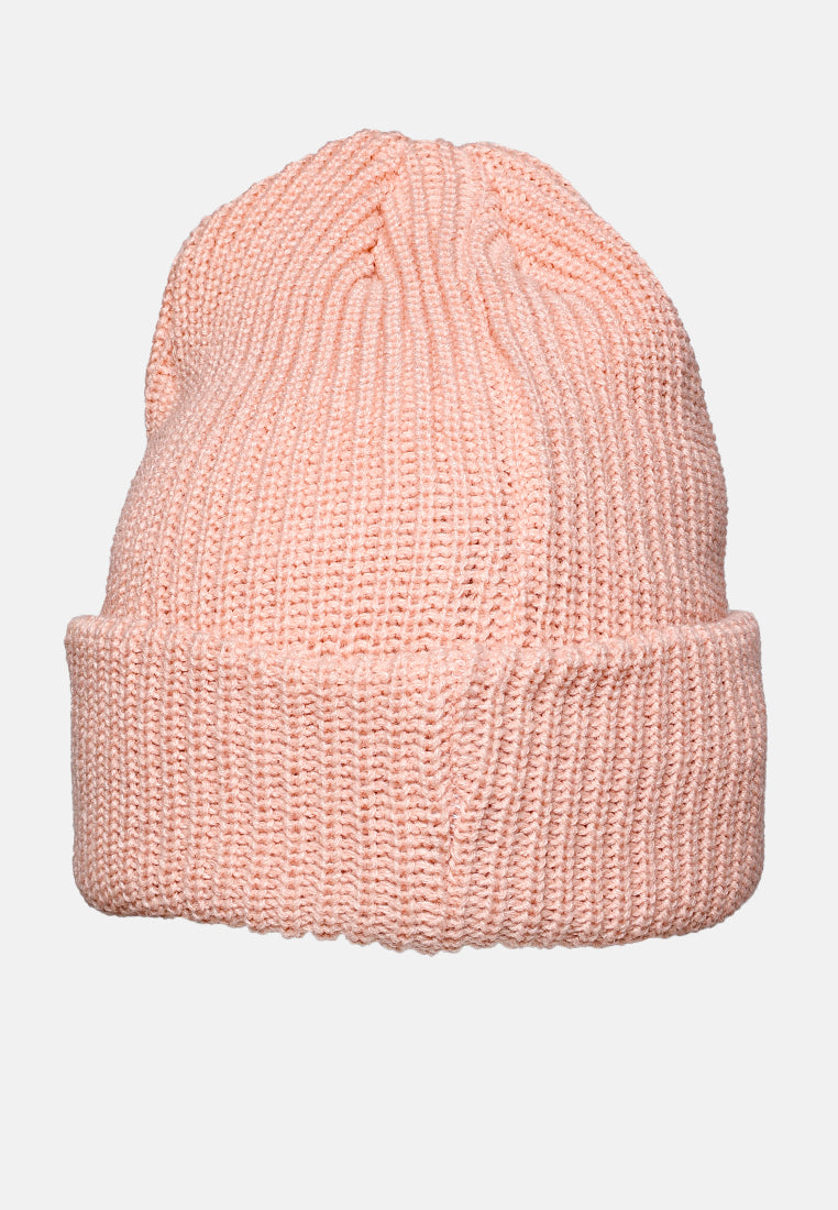 snuggly waffle cuff embroidered beanie by ruw#color_baby-pink