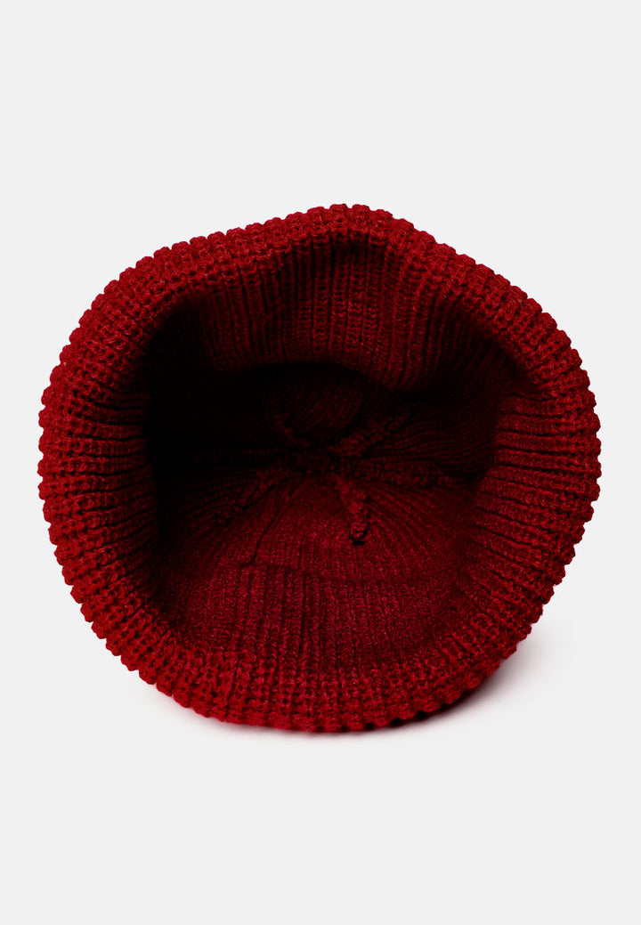 snuggly waffle cuff embroidered beanie by ruw#color_burgundy