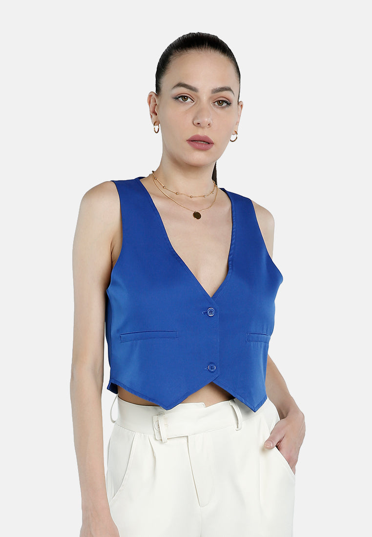 solid button down vest#color_blue