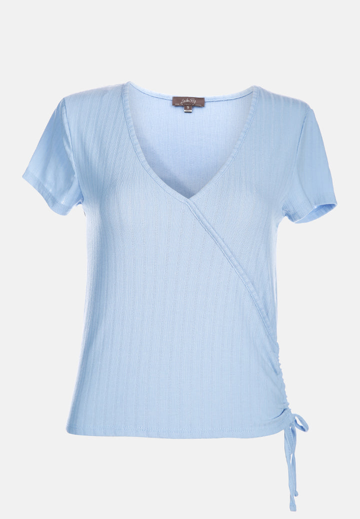 solid rib knit wrap top#color_aqua-blue