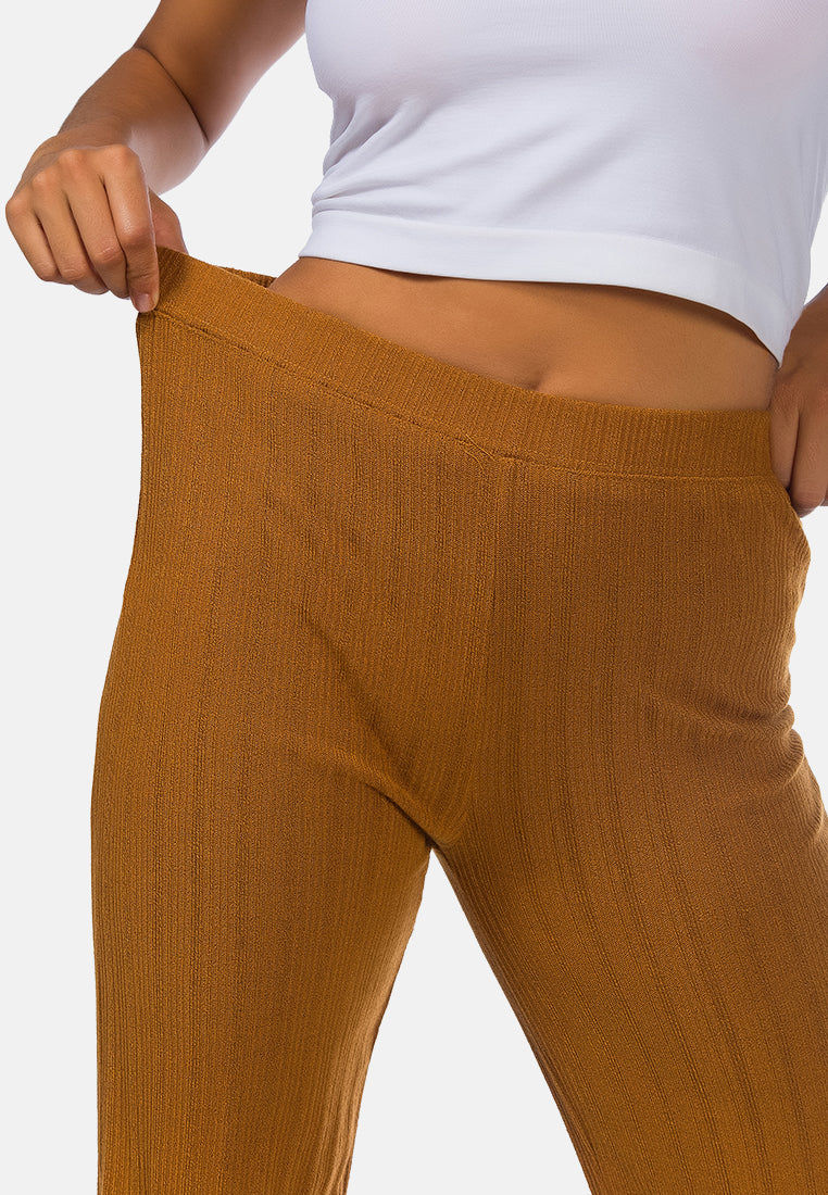 solid side slit trousers#color_brown