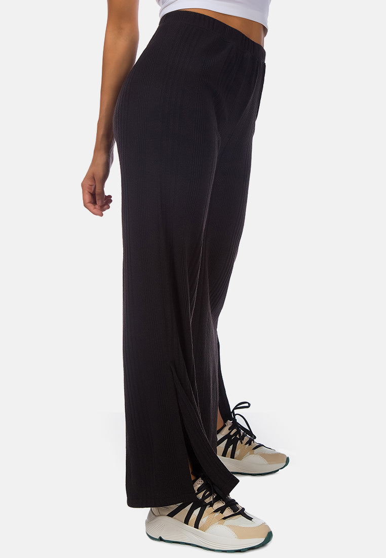 solid side slit trousers#color_black